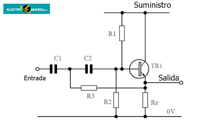 Circuito de filtro paso alto activo de un transistor