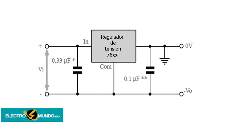 Circuito de alimentación negativa del regulador de tensión de la serie 7800