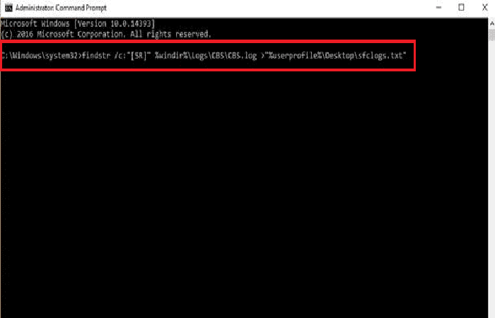 findtr / c: "[SR]"% windir% LogsCBSCBS.log> "% userprofile% Desktopsfclogs.txt