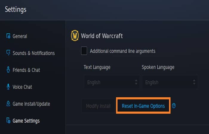 Restablece World Of Warcraft a la configuración predeterminada