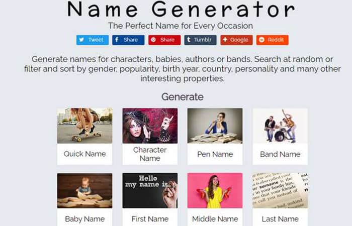 Name Generator sitio Web