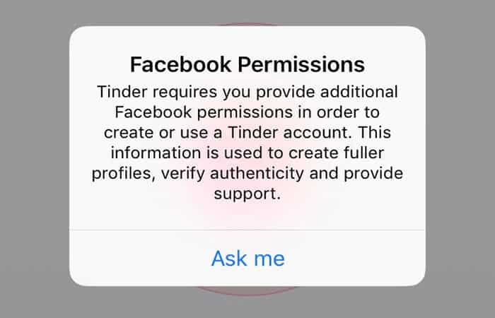 Tinder no funciona con los permisos de Facebook