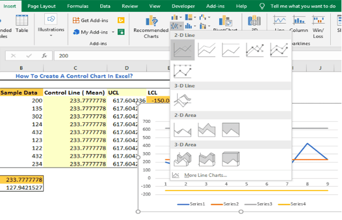 Ejemplo de gráfico de control en Excel