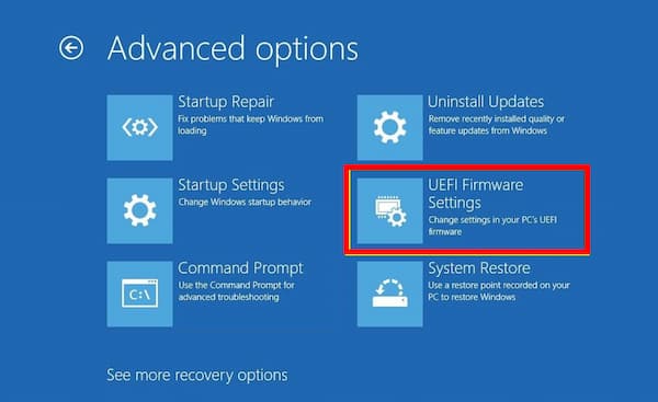 UEFI Firmware Settings Missing Windows 10
